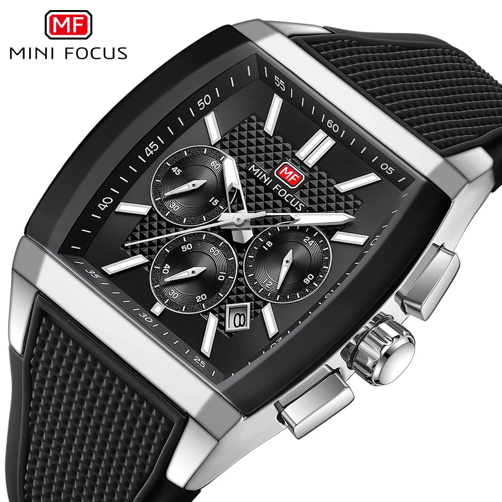Black-Silver Square Chronograph Watch for Men