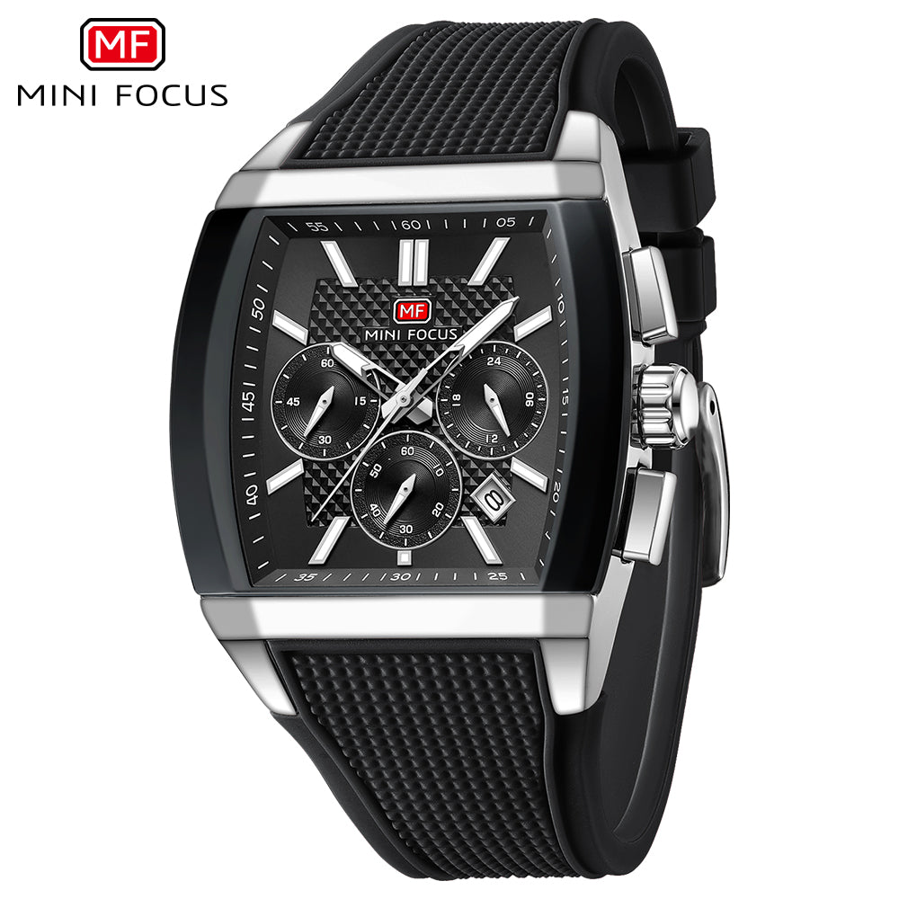 Black-Silver Square Chronograph Watch for Men