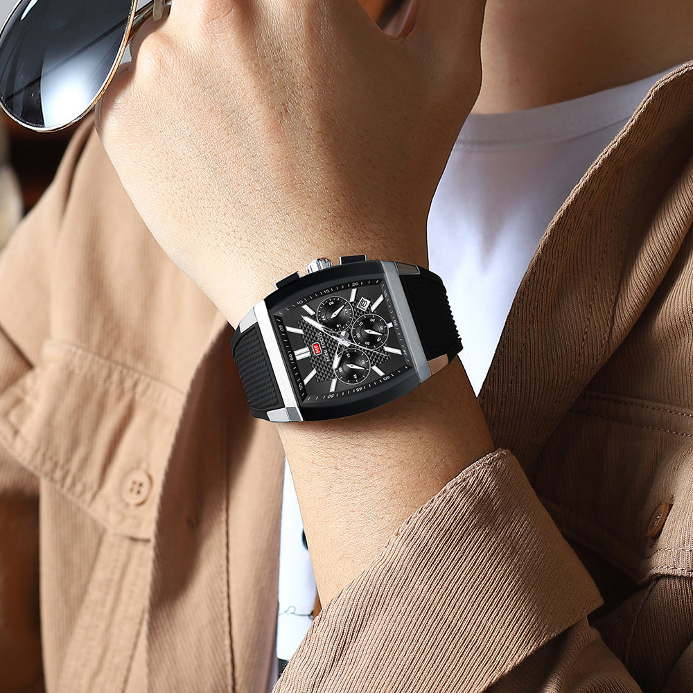 Black-Silver Square Chronograph Watch for Men