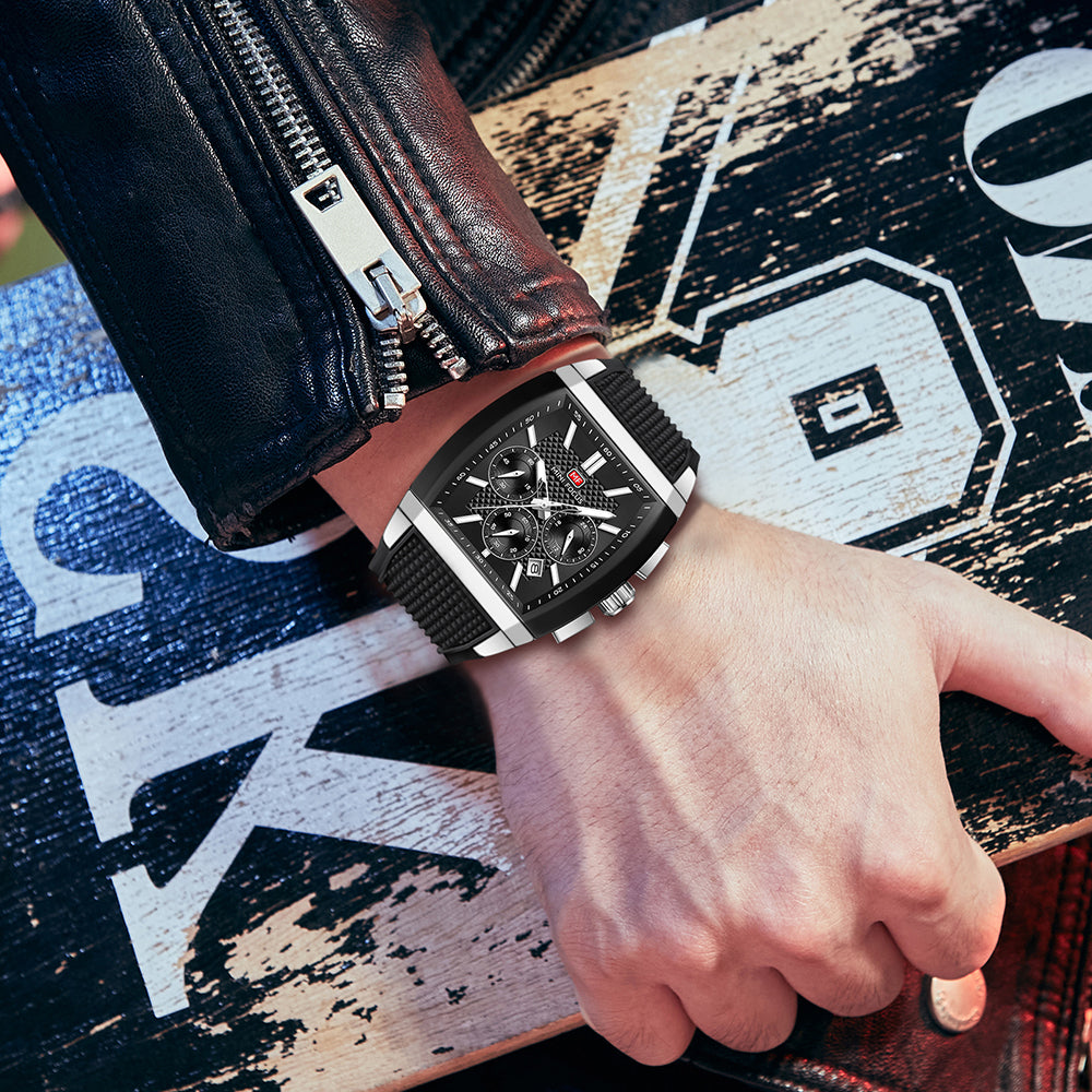 Black-Silver Square Chronograph Watch for Men