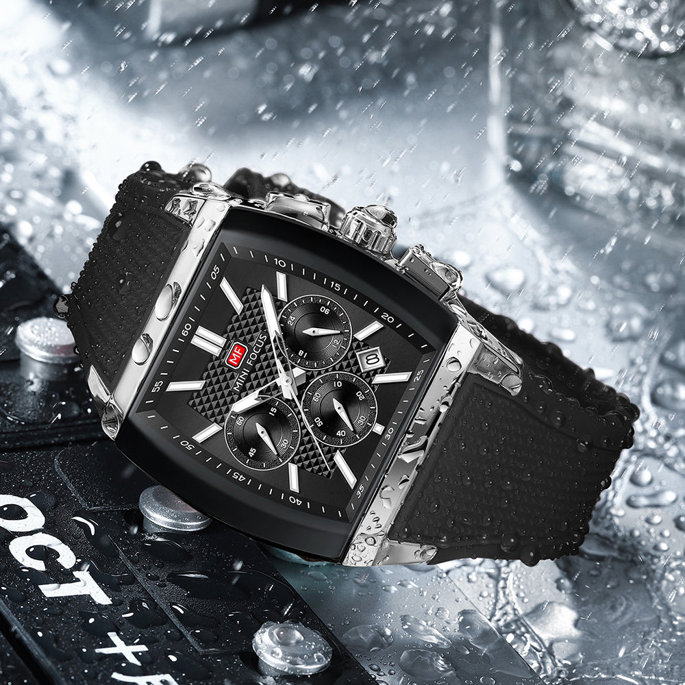 Black-Silver Square Chronograph Watch for Men