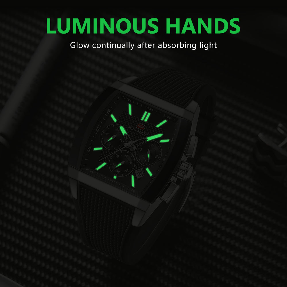 Black-Silver Square Chronograph Watch for Men