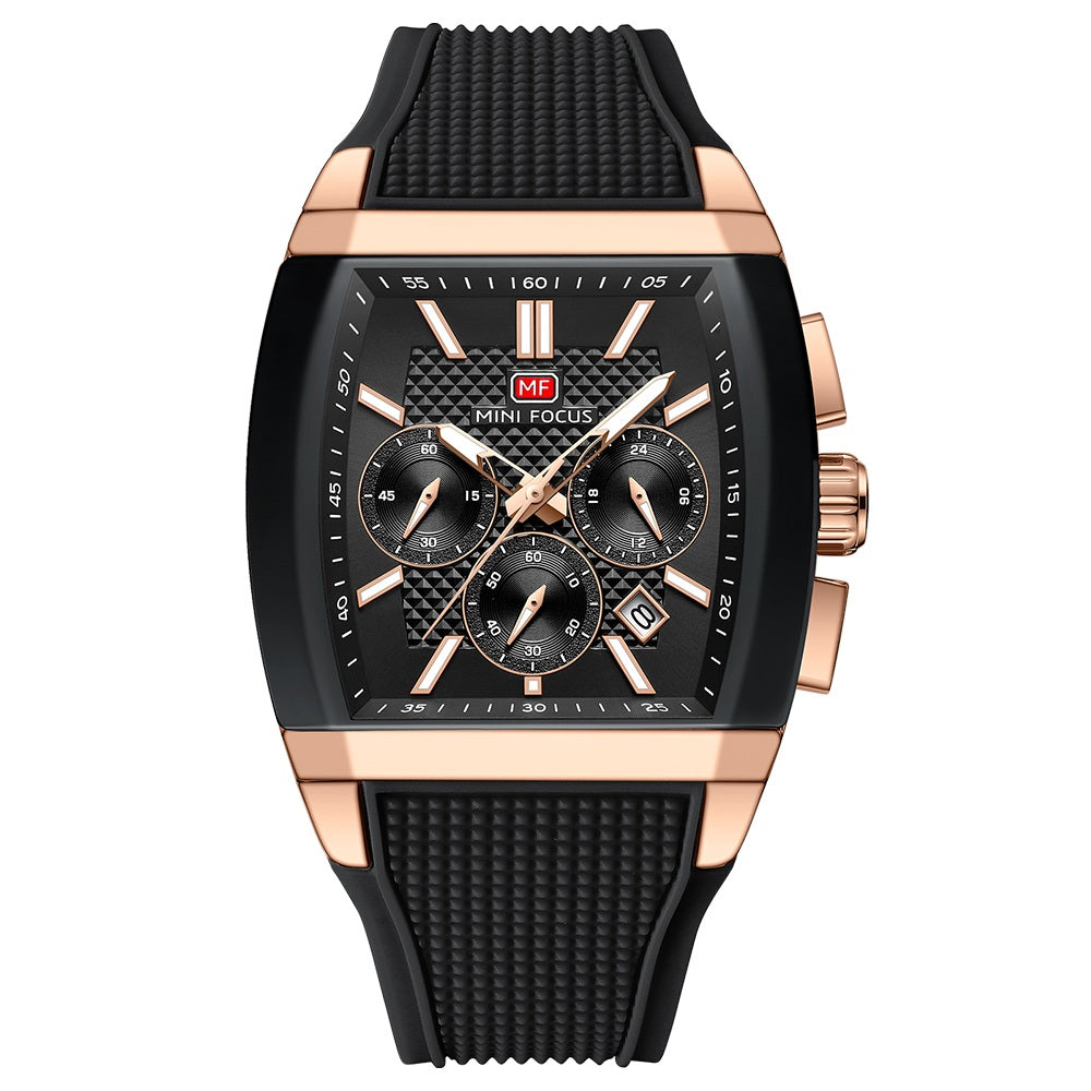 Black-Rose Gold Square Chronograph Watch for Men