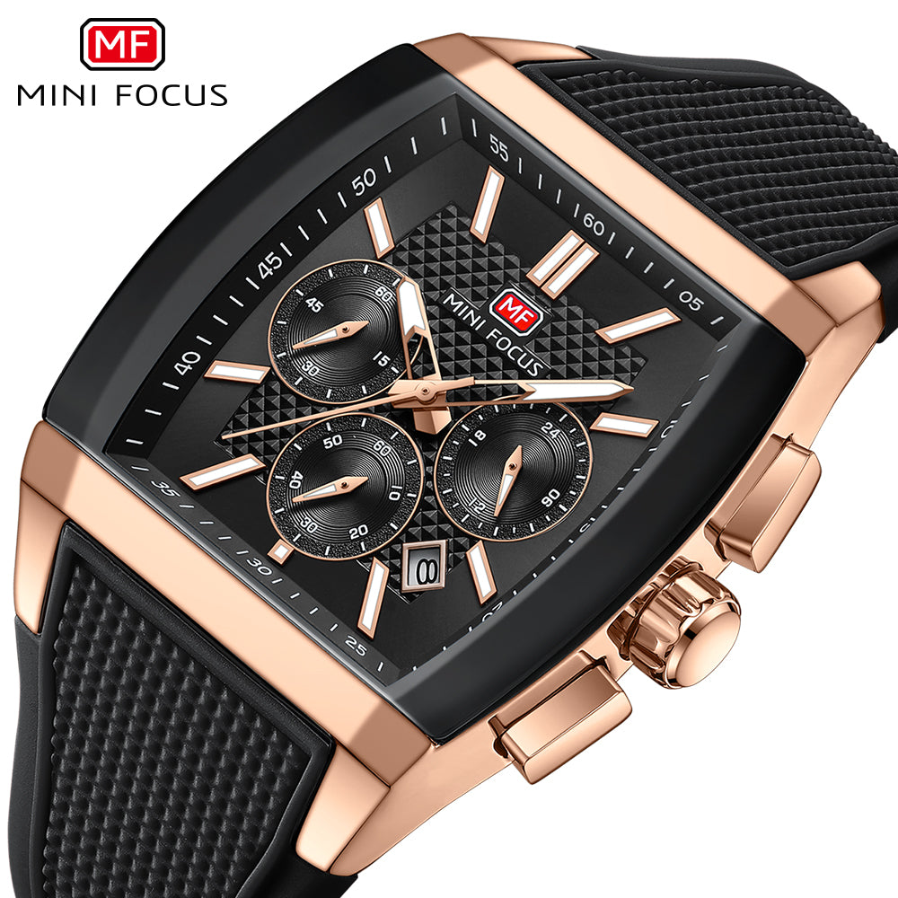 Black-Rose Gold Square Chronograph Watch for Men
