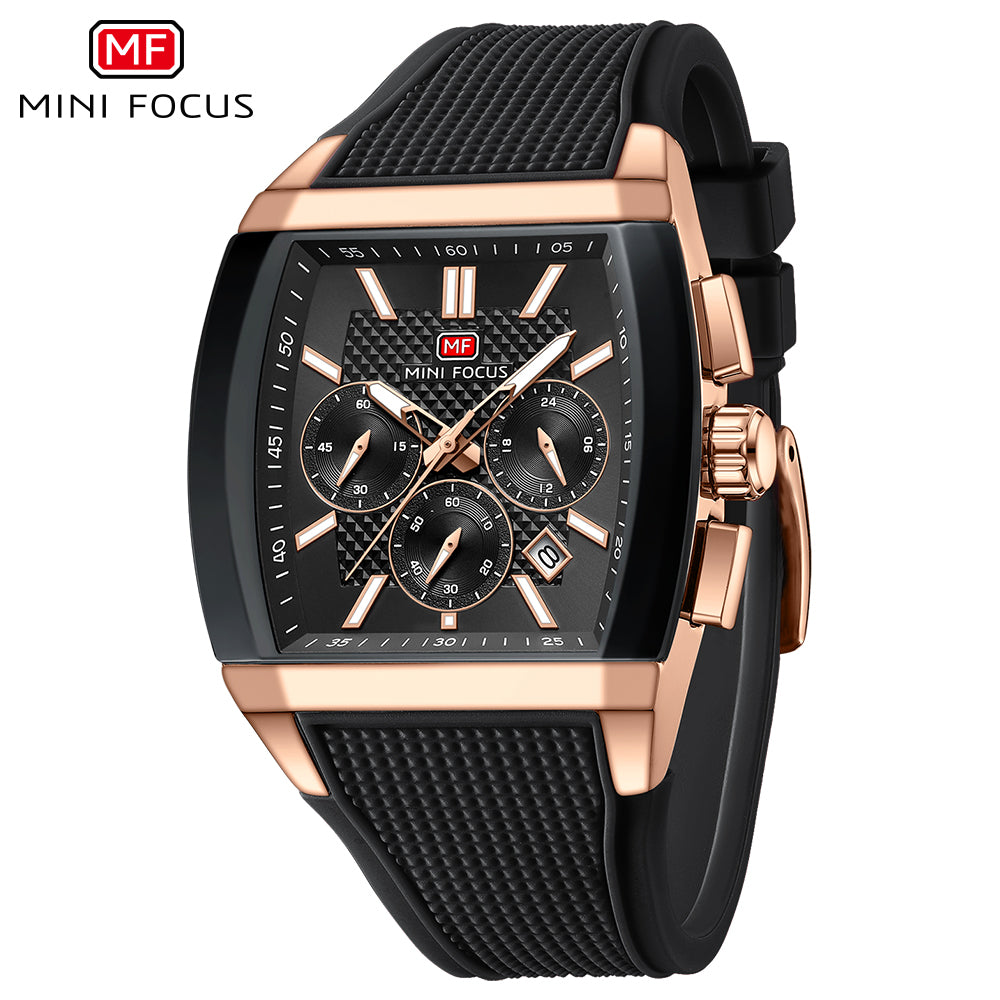 Black-Rose Gold Square Chronograph Watch for Men