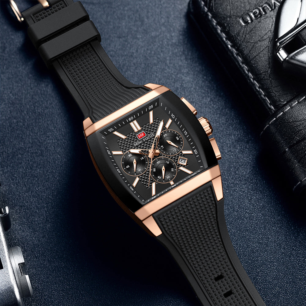 Black-Rose Gold Square Chronograph Watch for Men