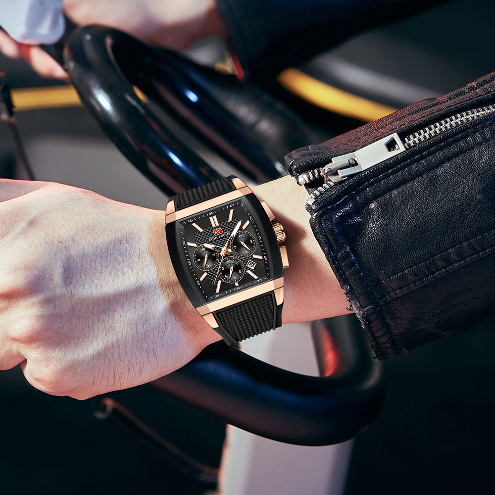 Black-Rose Gold Square Chronograph Watch for Men