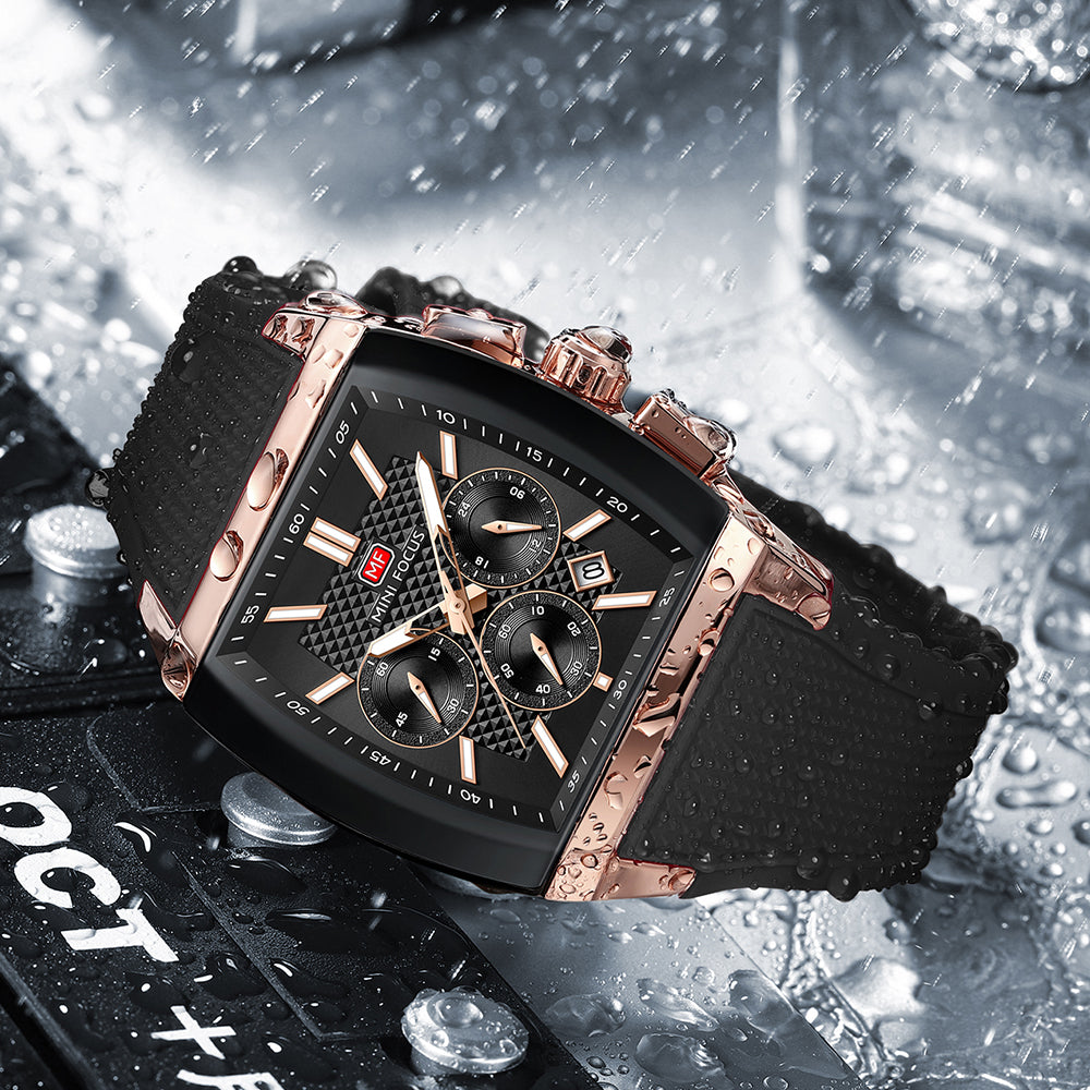 Black-Rose Gold Square Chronograph Watch for Men