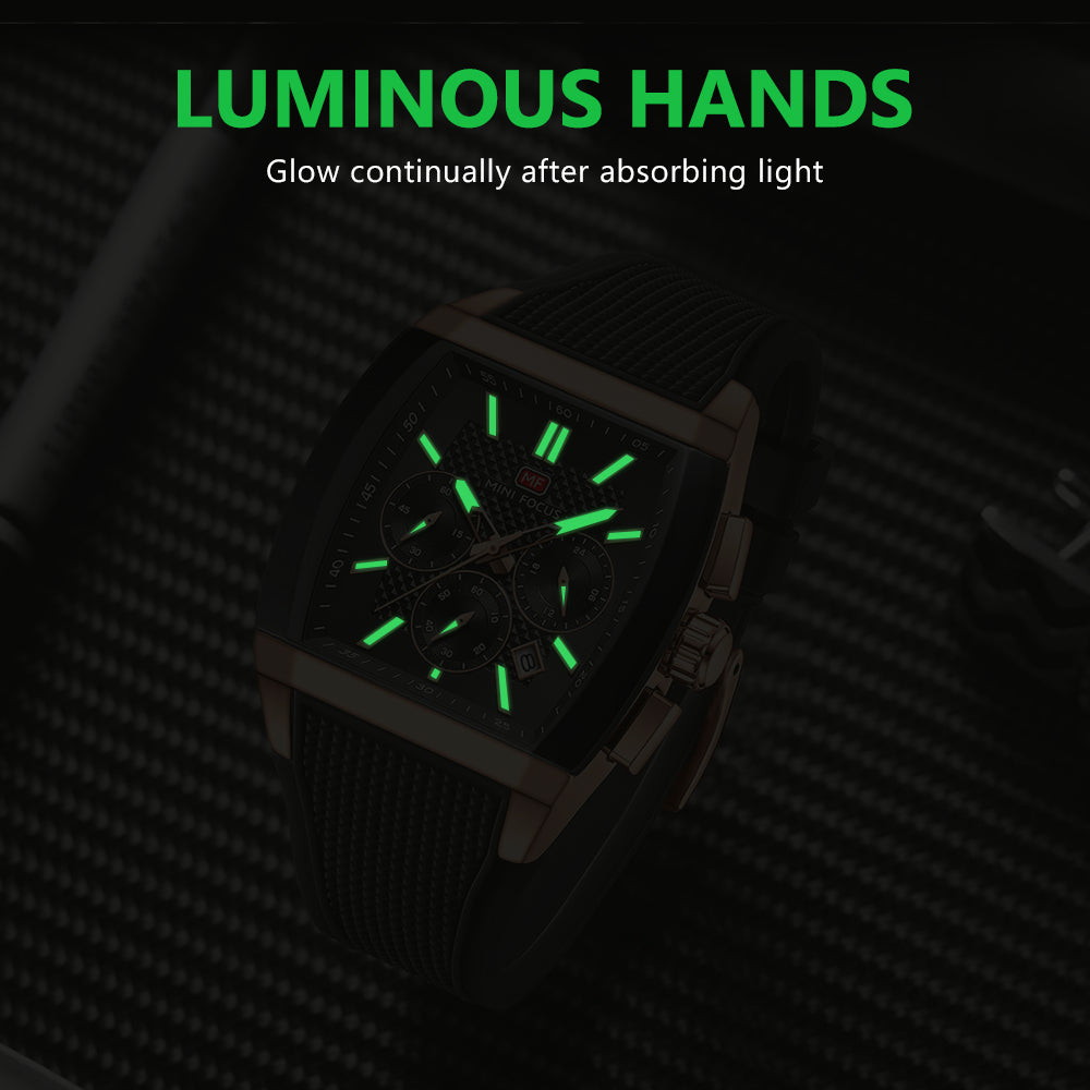 Black-Rose Gold Square Chronograph Watch for Men