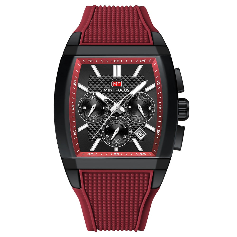 Crimson Red Square Chronograph Watch for Men