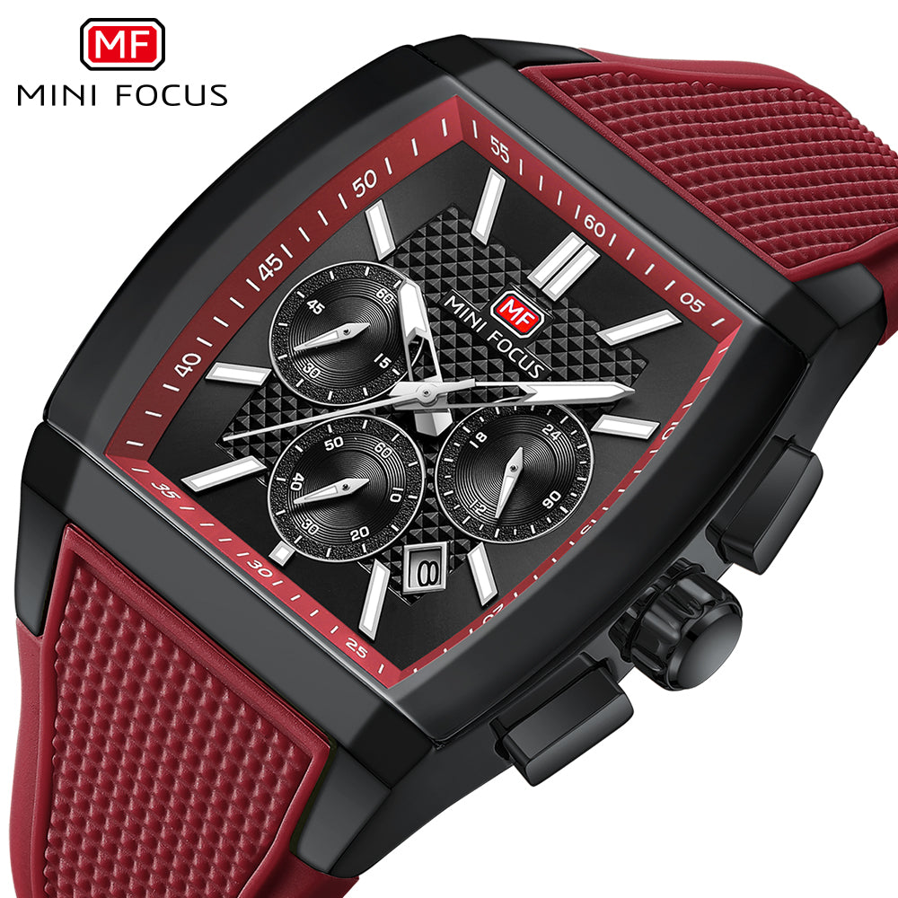 Crimson Red Square Chronograph Watch for Men