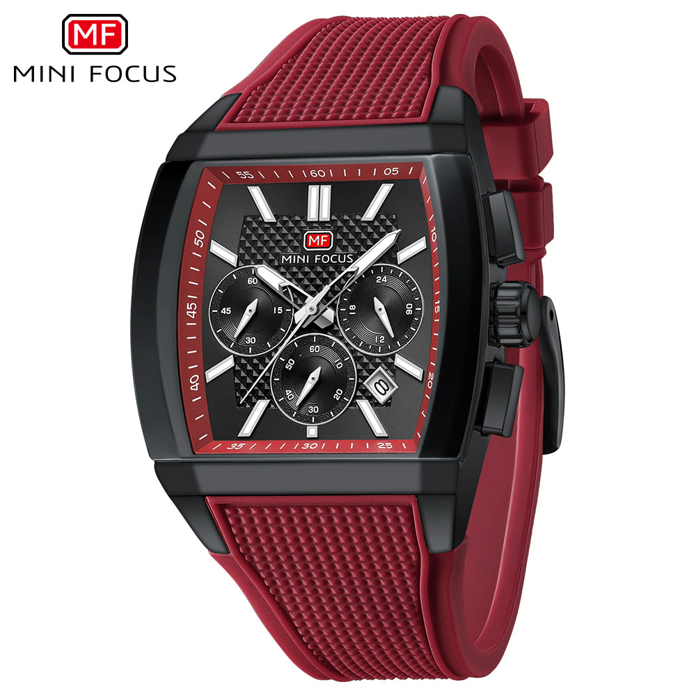 Crimson Red Square Chronograph Watch for Men
