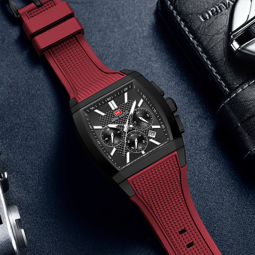 Crimson Red Square Chronograph Watch for Men