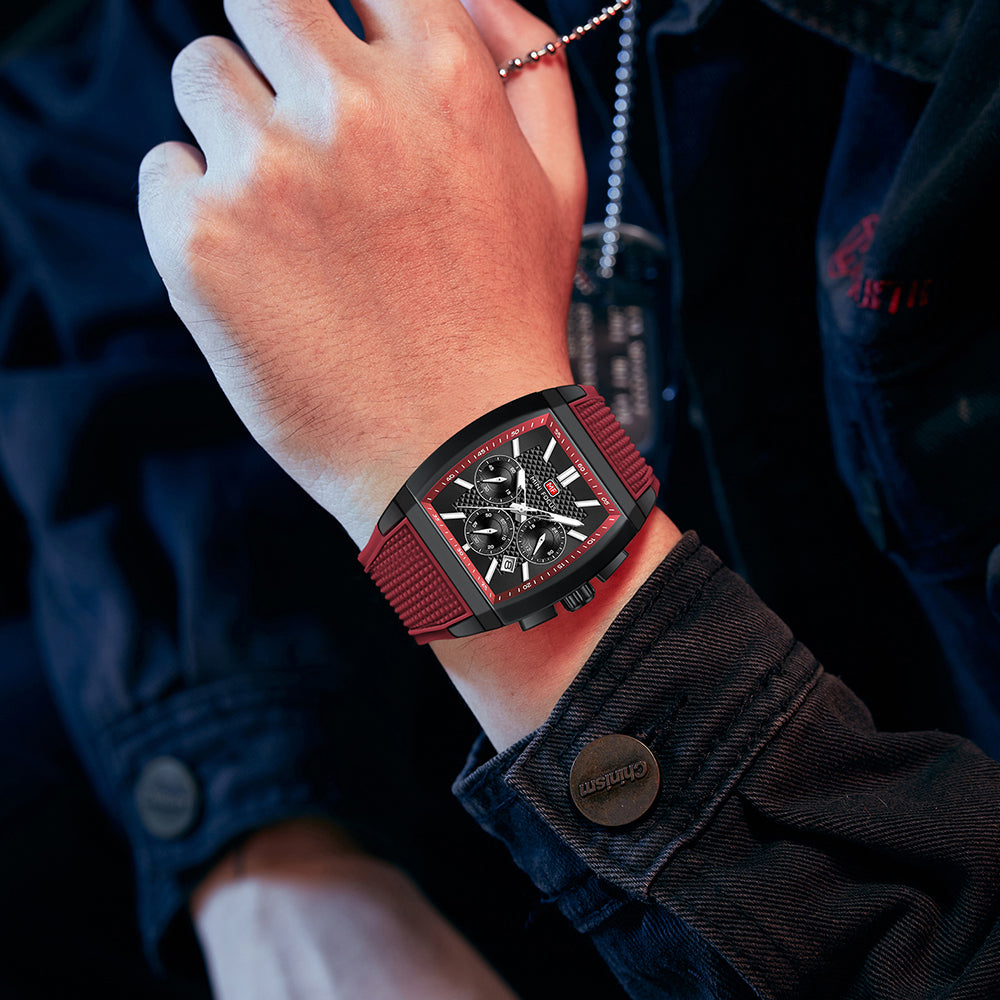 Crimson Red Square Chronograph Watch for Men
