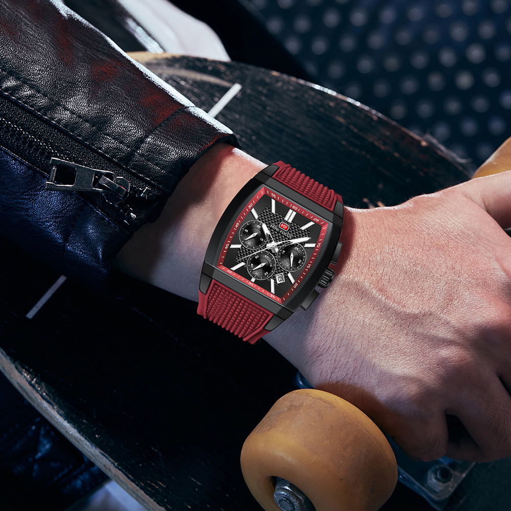 Crimson Red Square Chronograph Watch for Men