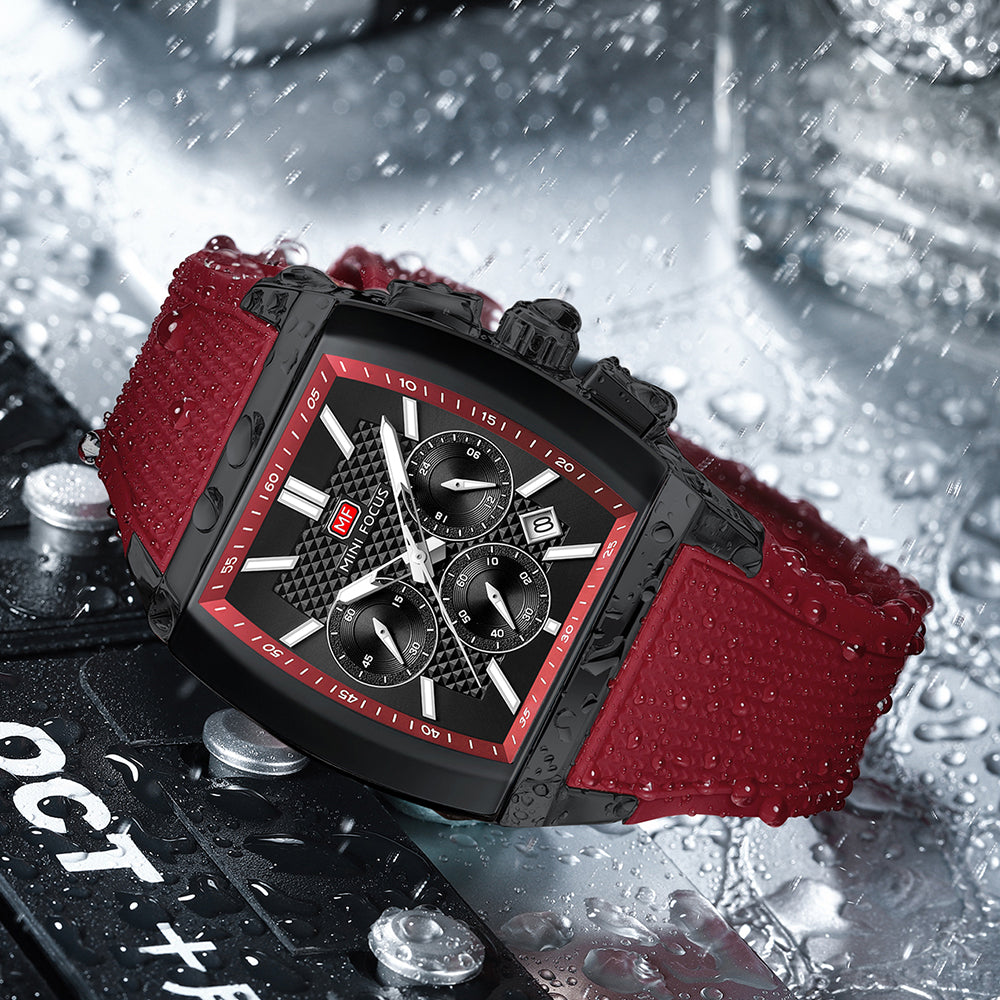 Crimson Red Square Chronograph Watch for Men
