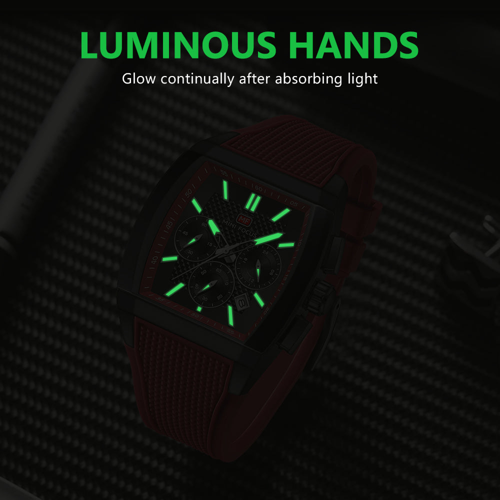 Crimson Red Square Chronograph Watch for Men