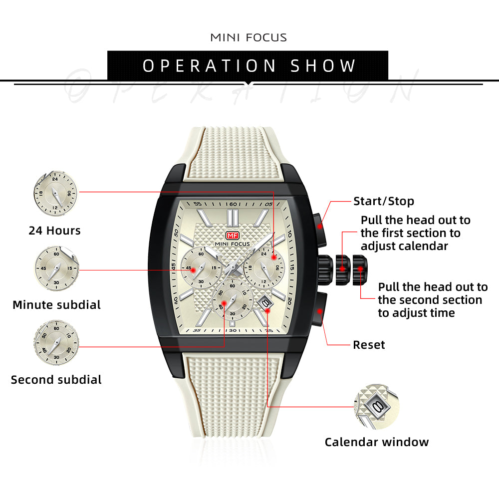 Beige Square Chronograph Watch for Men