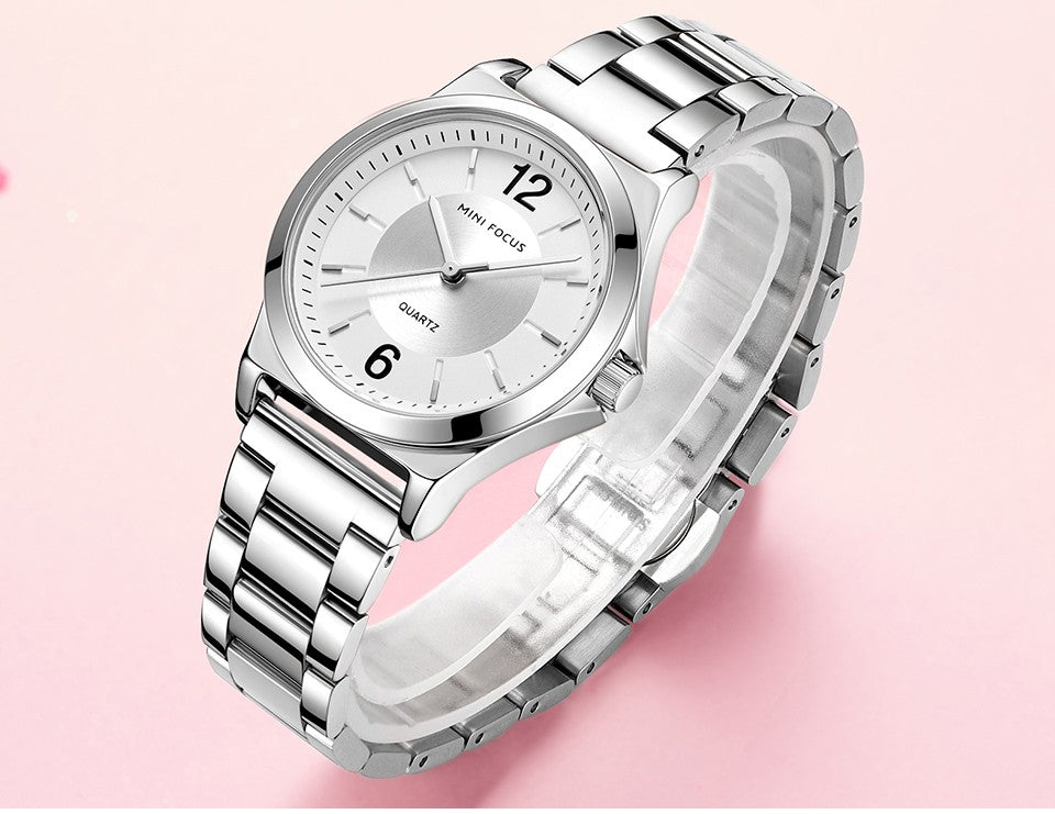 Mini Focus MF0308L.01 Minimalist White Dial with Stainless Steel Bracelet - Silver