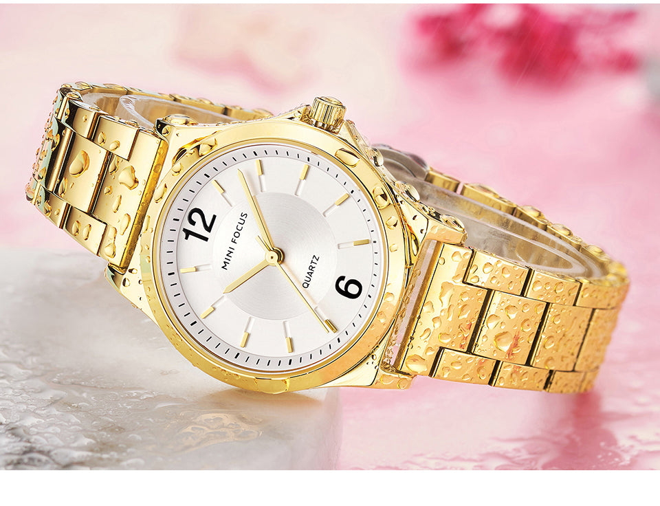 Mini Focus MF0308L.02 Minimalist White Dial with Stainless Steel Bracelet - Gold