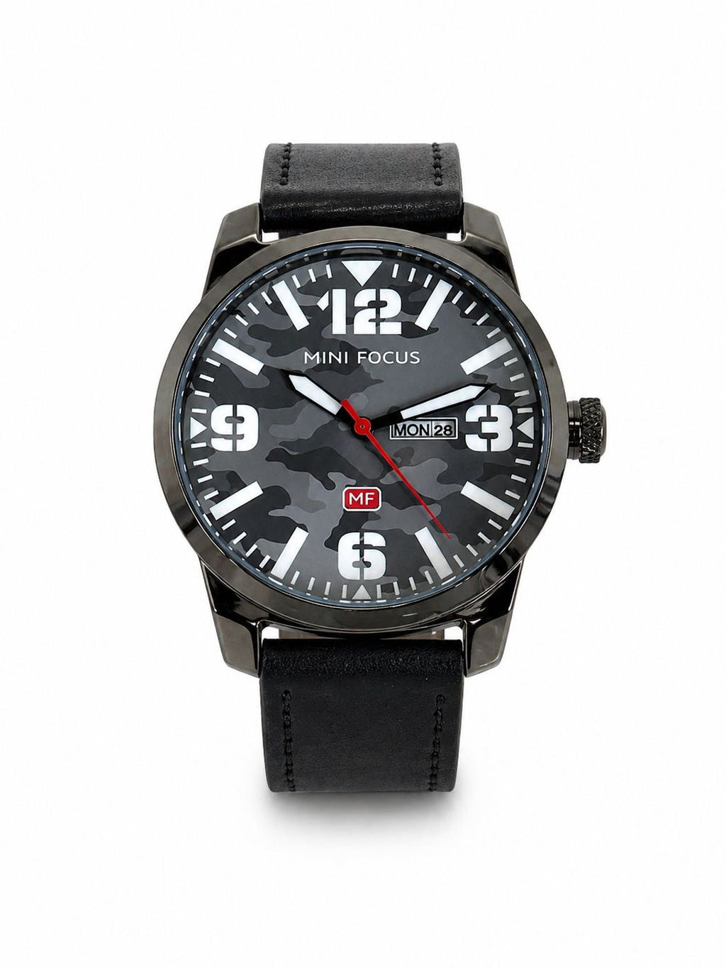 Mini Focus MF0032G.05 Leather Watch for Men - Black Camouflage Dial