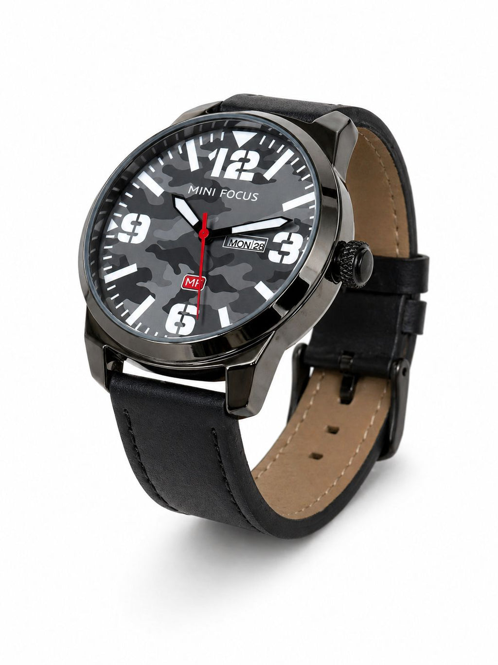 Mini Focus MF0032G.05 Leather Watch for Men - Black Camouflage Dial