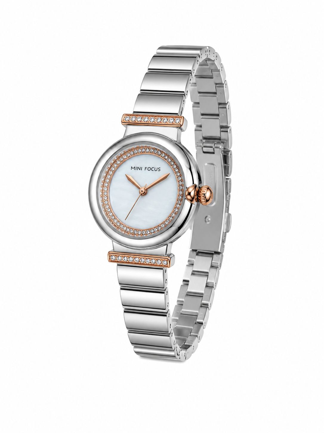 Silver Mother of Pearl Small Round Dial Watch for Women