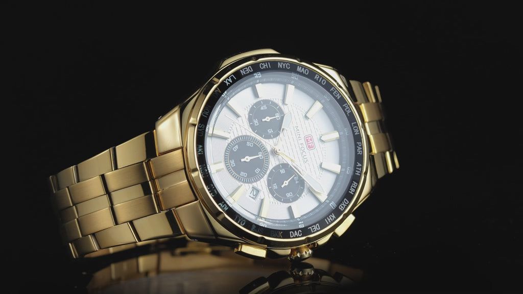 Silver Dial Gold Bracelet world time bezel chronograph Watch for Men