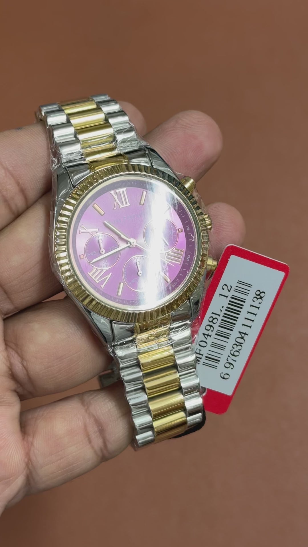 Mini Focus MF0498L.12 Luxe Chronograph – Amethyst Regal Dial with Silver-Gold Two-Tone Bracelet