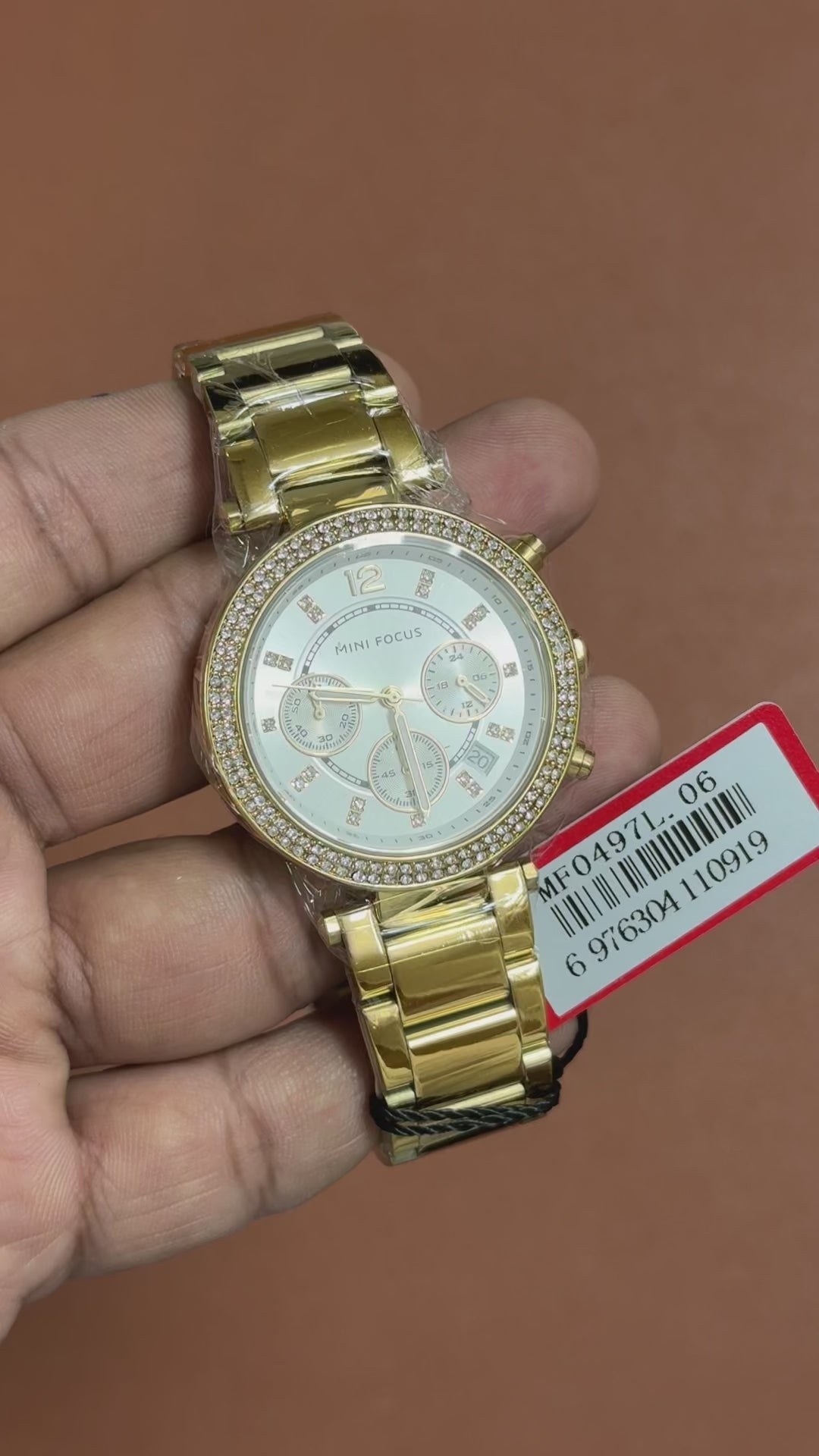 Mini Focus MF0497L.06 Imperial Radiance Chronograph – Gold-Tone Watch with Diamond-Set Bezel