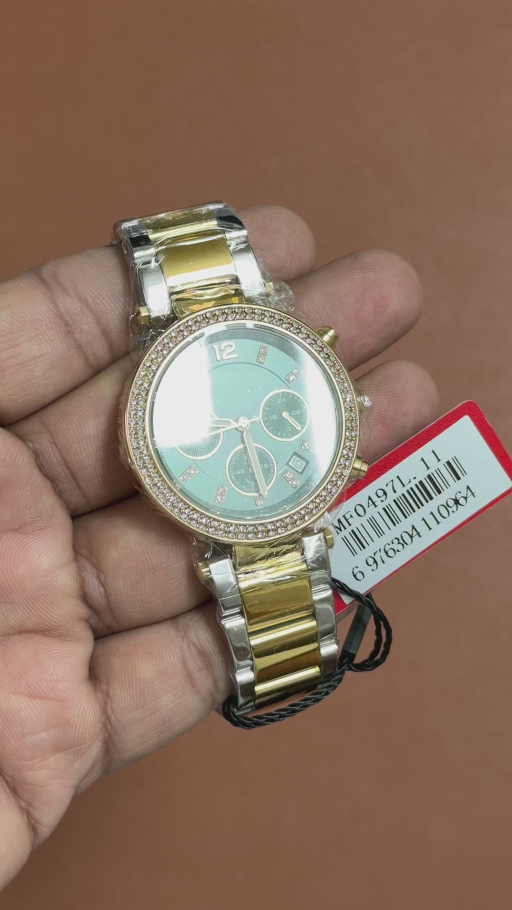 Mini Focus MF0497L.11 – Emerald Chronograph Dial with Crystal Bezel & Two-Tone Gold Bracelet